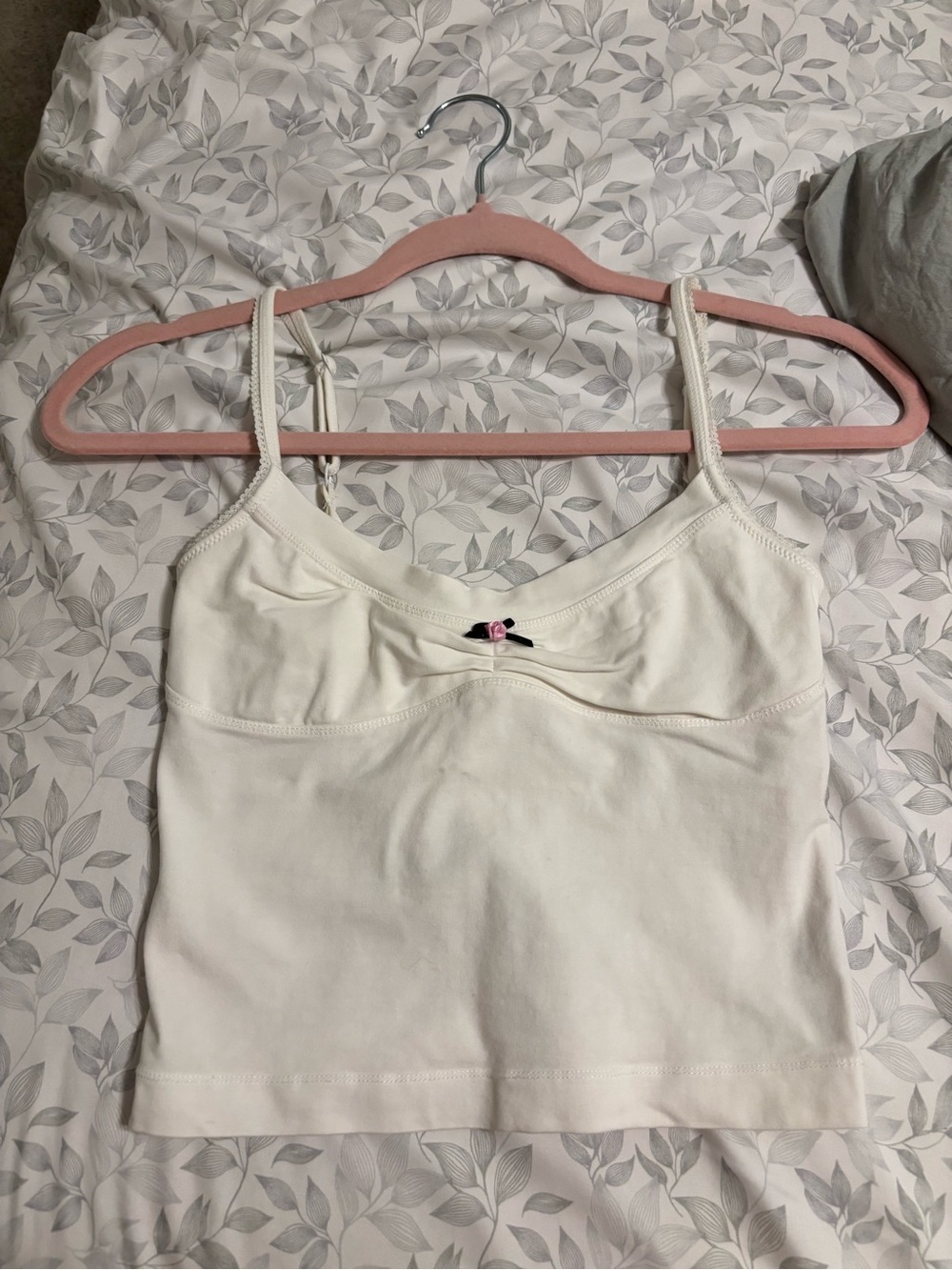 Free People White Tank Top with Pink Bow Accent - Picture 2 of 3